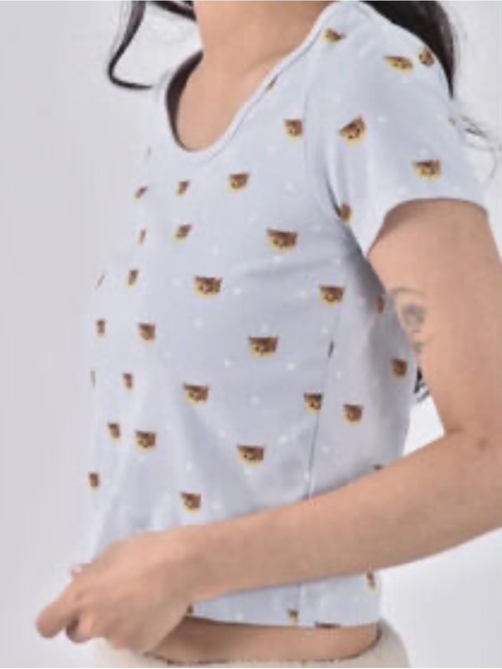 Paul & Joe Light Blue Cat Face Scoop Neck Tee